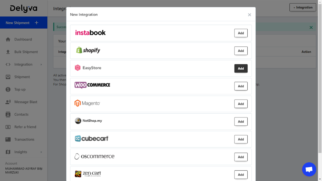 Delyva Integration with Shopify