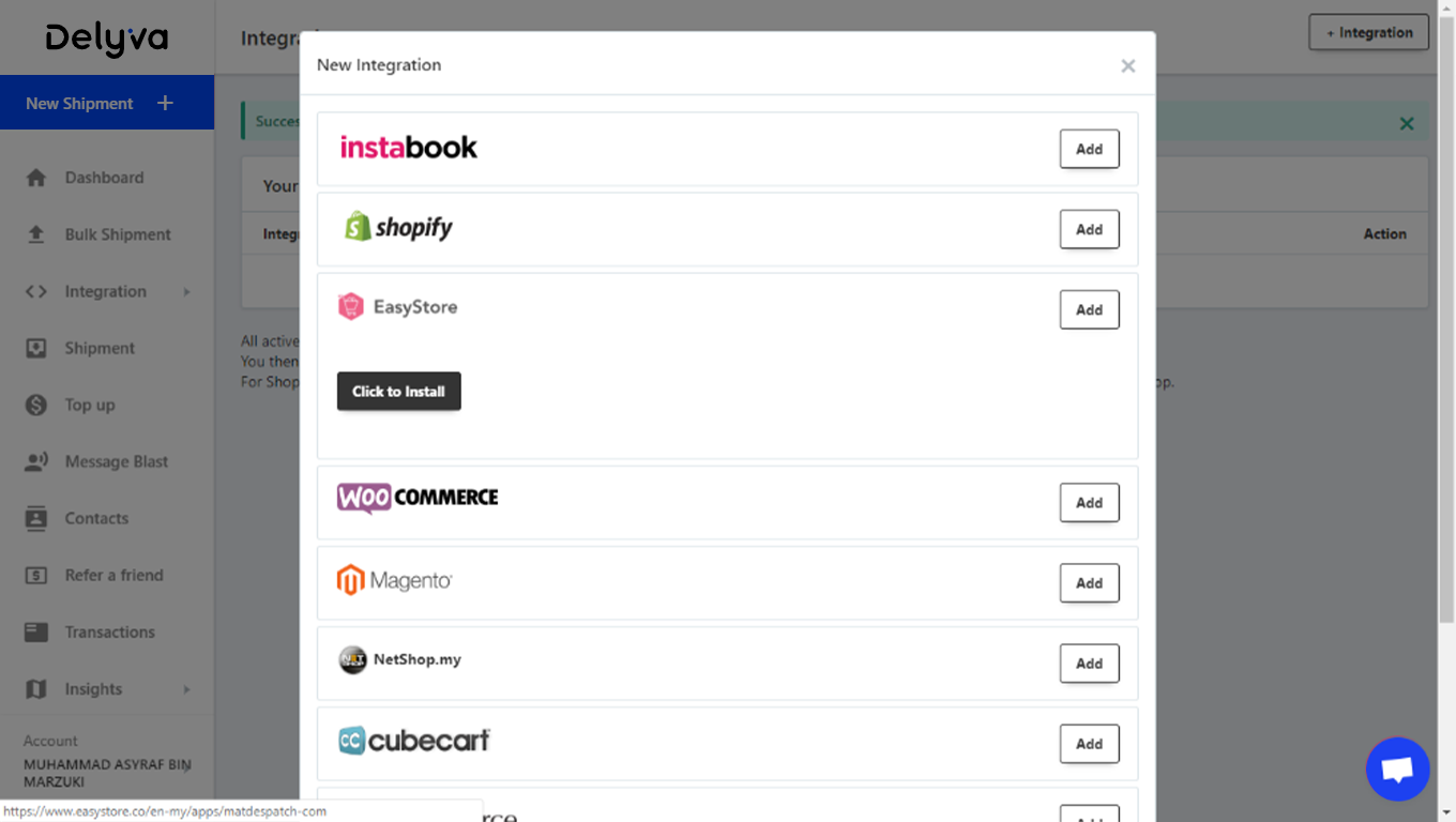 Delyva Integration with Shopify