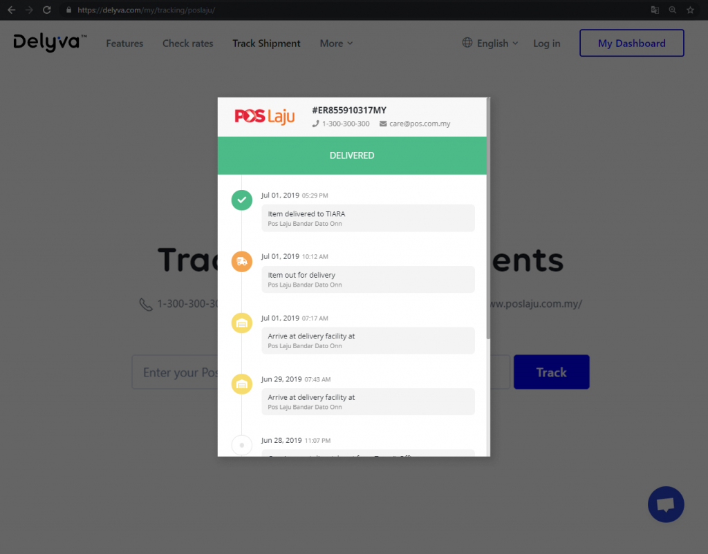 Poslaju tracking number format